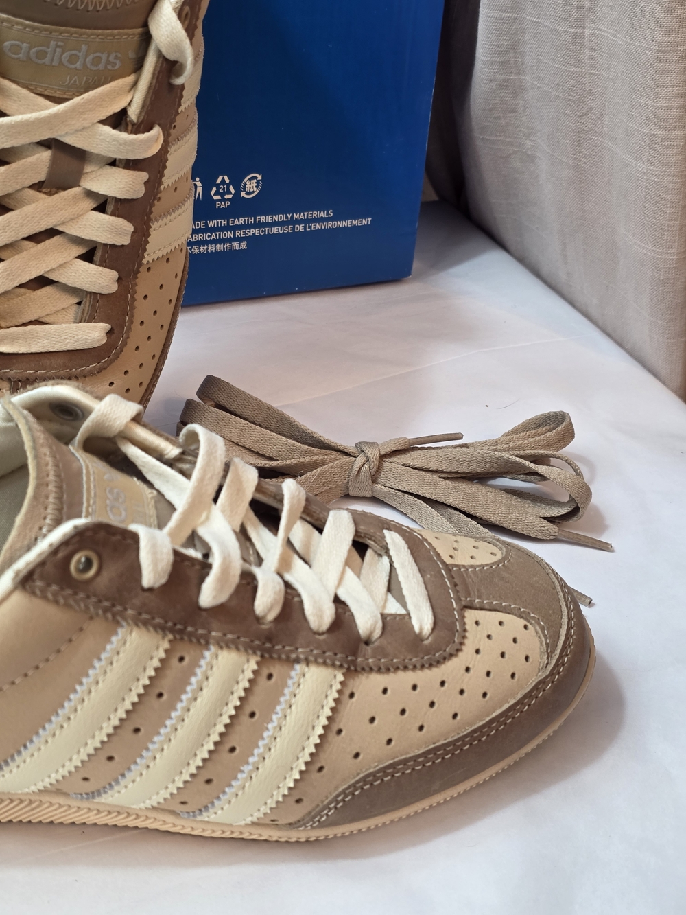 adidas Japan Women's Beige Tan and Metallic Silver Leather Sneakers - Picture 5 of 10